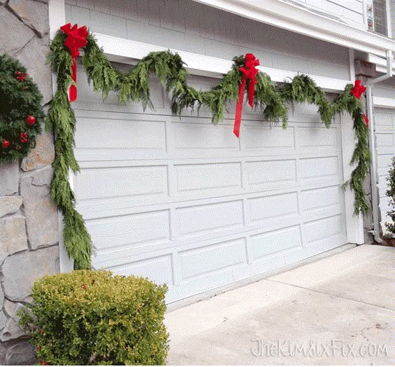 Framing garage door with garland