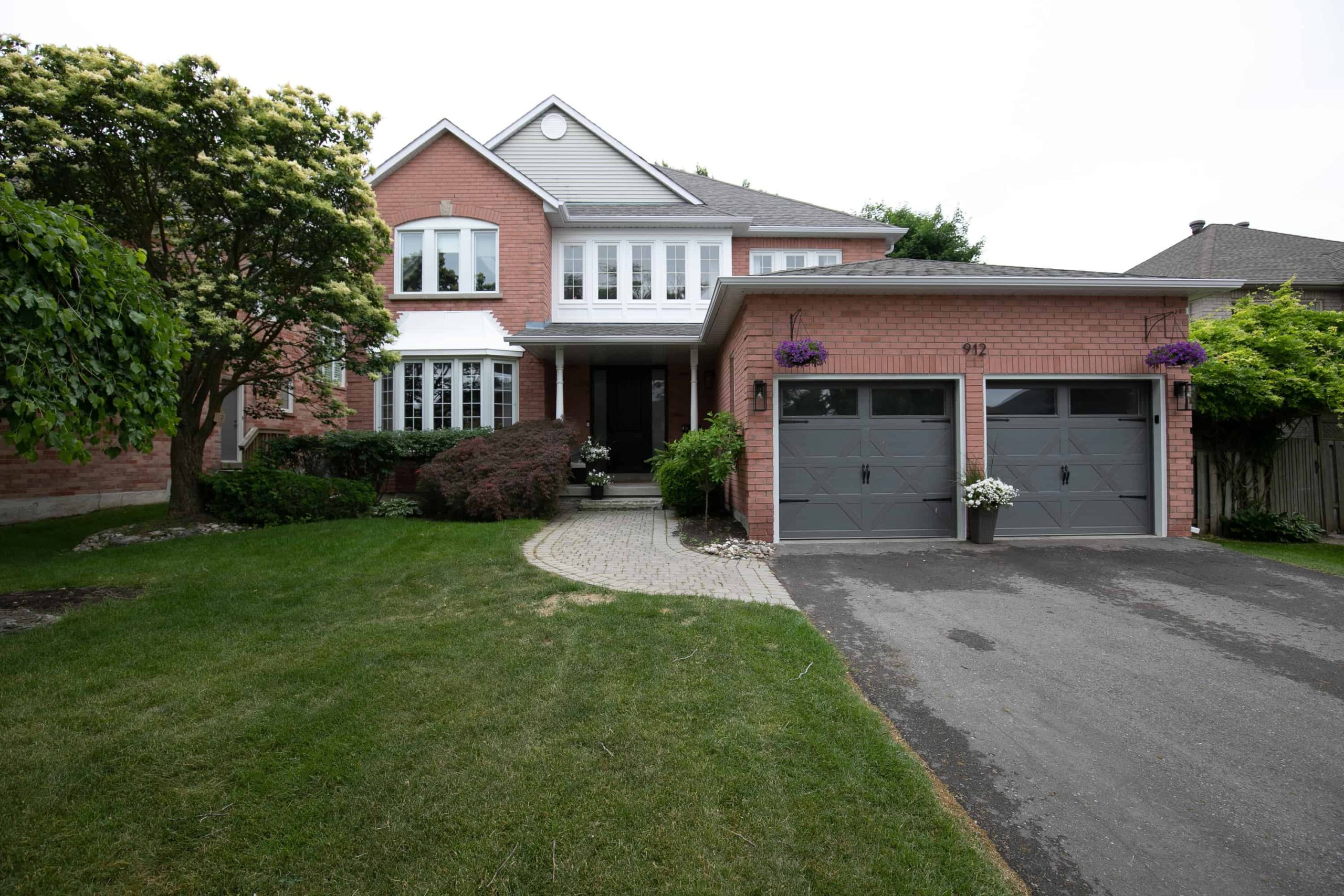 Grey garage door with handle